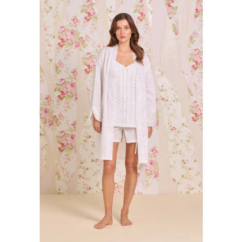 Rosebud Sprig Cotton Swiss Dot Short Wrap Robe