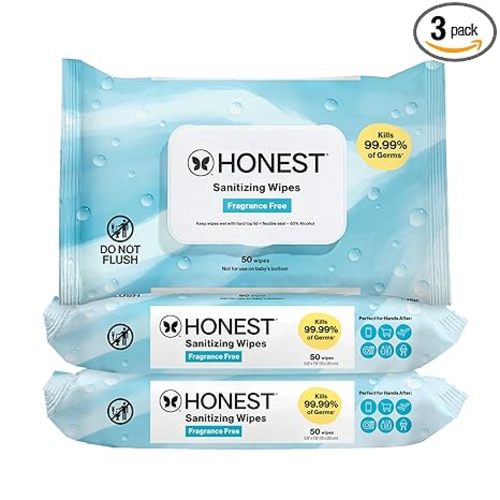 The Honest Company Fragrance-Free Sanitizing Alcohol Wipes, Antibacterial with Aloe, Kills 99% of Germs, 150 Count