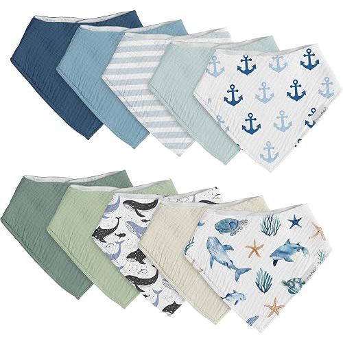 egmao baby Muslin Bibs for Drooling and Teething,10 Pack Drool Bibs for Boys Girls,100% Cotton Soft for Infant,Newborn