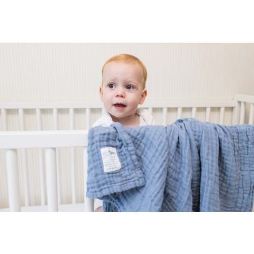 Organic Muslin Summer-Weight Mini Blanket – Lake – Gray Heron