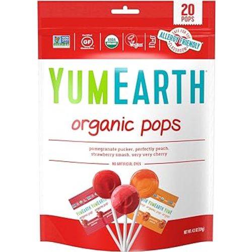 YumEarth Organic Lollipops, Assorted Flavors, 4.3 Ounce, 20 Lollipops - Allergy Friendly, Non GMO, Gluten Free, Vegan, (Packaging May Vary)