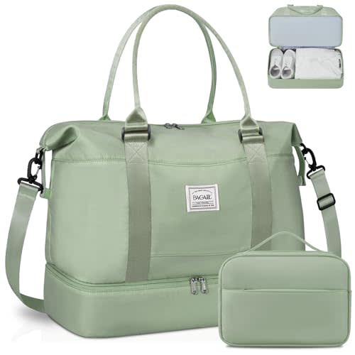BAGAIL Travel Duffel Bag, Weekender Bags for Women, Overnight Gym Carry On Tote Bag with Wet Pocket, Hospital Mom Bag for Labor and Delivery - Extra Large Set, Olive Green