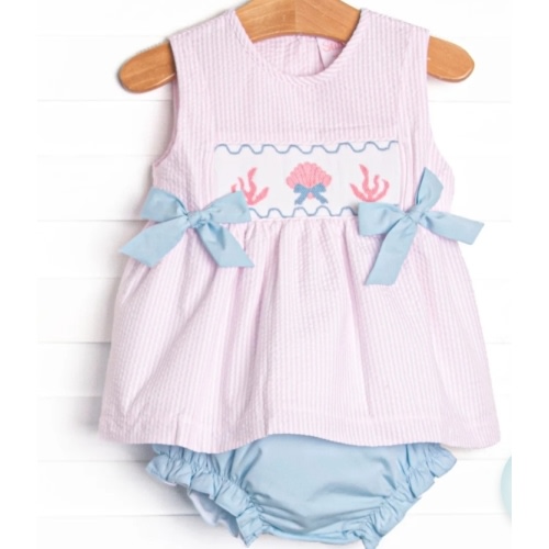 Tidal Treasures Smocked Side Tie Diaper Set, Pink – Stitchy Fish