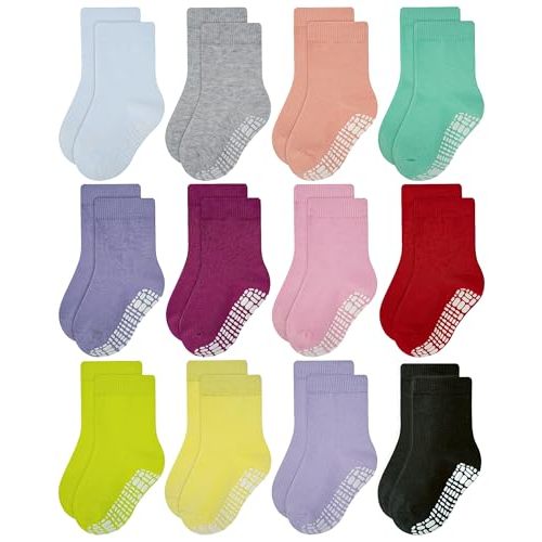 RATIVE Baby Girl Non Slip Grip Socks 12-Pack Soft Cotton Toddler Girl Socks