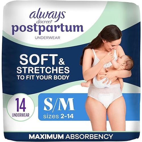 Always Discreet Postpartum and Adult Incontinence Underwear for Women, Small/Medium, Maximum Protection, 14 Count