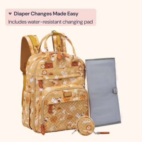 BabbleRoo Original Diaper Bag Backpack Stylish 26L Hands Free Multi Functional Baby Bag with Changing Pad, Stroller Straps & Water-Resistant , Safari
