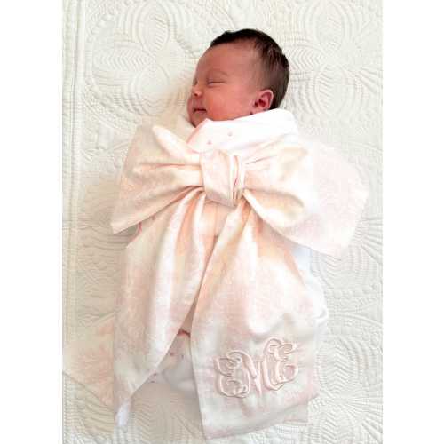 Pink or Blue Toile Embroidered Newborn Sash-Hospital Door Hanger-Announcement-Newborn Photo Prop-Monogrammed Swaddle-Newborn Bow Swaddle