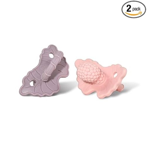 RaZbaby RaZberry Silicone Teether Pacifier – Teething Relief for Infants, Food-Grade, Hands & BPA Free, Natural Berrybumps Fruit Texture for Sensory Development, Freezable, 2-Pack - Lavender & Pink