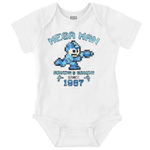 Retro Mega Man Running and Gunning Romper Boys or Girls Infant Baby Brisco Brands 12M