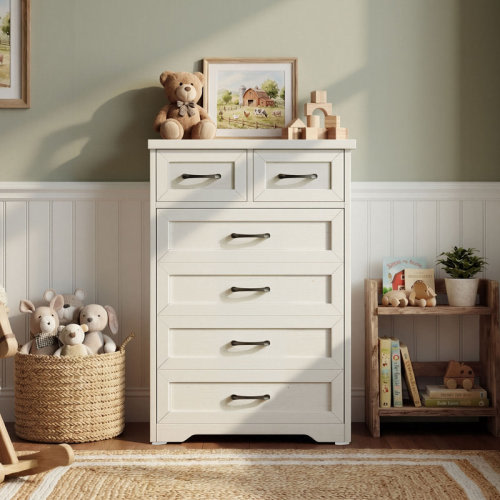 August Grove® Farmhouse Vertical Dresser With 6 Large Drawers, Tall Storage Dresser With Spacious Drawer Organization, Bedroom Dresser With Sturdy Wood Frame | Wayfair