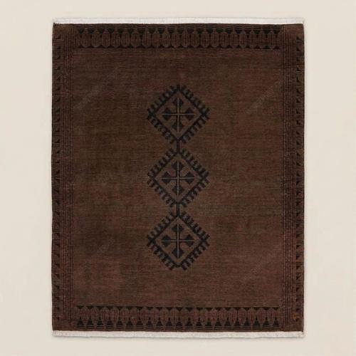 Hand Knotted Wool Rug – Chocolate Brown Minimalist Tribal Gabbeh Style