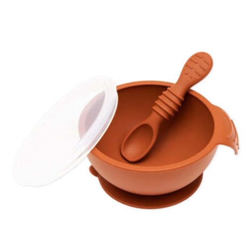 Silicone Baby Feeding Set For First Foods in Clay | Bumkins