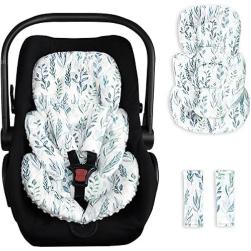 DILIMI Infant Car Seat Insert, Baby Car Seat Head Support with 2 Strap Paddings, Soft Newborn Car Seat Cushion for Stroller, Swing, Bouncers, Green Leaf