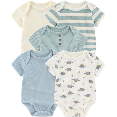 ZAVBABY Baby Bodysuits Ribbed Mix Summer Newborn Boy Girl Clothes 5-pack