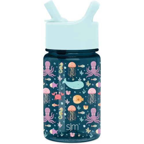 Simple Modern Kids Tritan Plastic Summit Water Bottle | 12 oz BPA-Free Cup with Covered Leak Proof Straw Lid for Girls, Boys, Toddlers | 12oz, Under the Sea