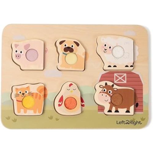 LEFT2RIGHT Wooden Puzzles for Toddlers 2-4 | Montessori Toys for 1-4 Year Olds | Educational Farm Edition Puzzle for Motor Skills & Sensory Learning | Wooden Toddler Puzzles Ages 1-3 Farm Edition