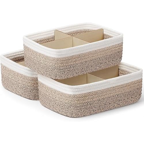 3 Pack Small Baskets for Organizing, Woven Storage Baskets for Shelves