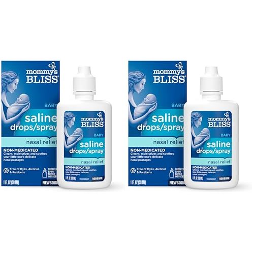 Mommy's Bliss Saline Drops/Spray, Nasal Relief for Newborns & Up, 1 Fl Oz (Pack of 2)