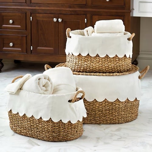 Bunny Williams Nesting Baskets With Scalloped Liner - Set Of 3