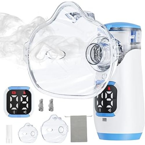 Portable Handheld Mesh Nebulizer, 2 Adjustable Mist Levels, Whisper-Quiet ≤20dB - Compact Travel Nebulizer for Adults & Kids, Home, Office Spacer (Blue)