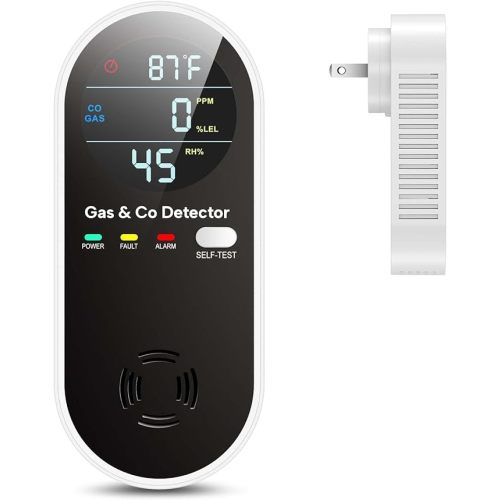 NICGOL 4 in 1 Upgraded Natural Gas Leak Detector and Carbon Monoxide Detectors, Dual Sensor Gas Leak Detector & Carbon Monoxide Detectors Plug in (Temperature & Humidity) for Home, RV (Black)