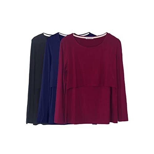 Smallshow Women's Nursing Tops Long Sleeve Shirts for Breastfeeding 3-Pack