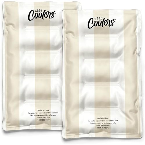 Cool Coolers Reusable XL Soft Ice Packs for Coolers, Long-Lasting Lunch Box Ice Pack, High Performance Quick Freeze, 2Pk, Taupe Stripe