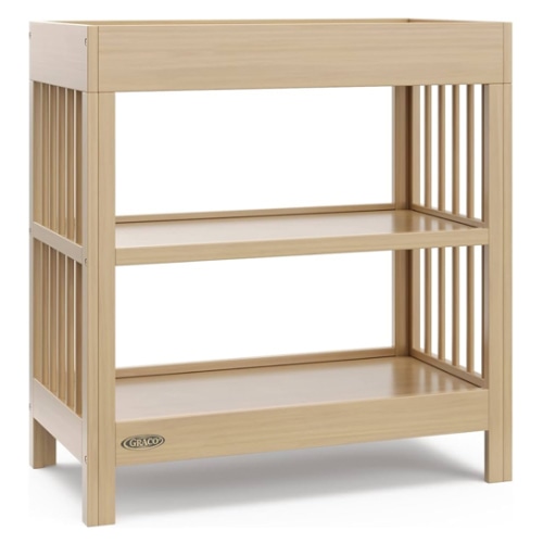 Graco Teddi Changing Table with Water-Resistant Changing Pad (Driftwood) - GREENGUARD Gold Certified, Includes Bonus Water-Resistant Changing Pad with Safety Strap, 2 Shelves, Easy-to-Match