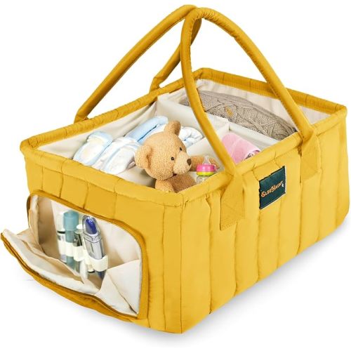 Baby Diaper Caddy Basket Organizer-Sturdy, Breathable & Washable - Stylish Storage, Portable, Car Caddy Organizer, Nursery, Baby Gift Registry Newborn Essentials (Yellow)