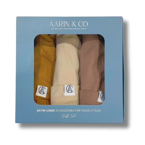 Newborn Satin Lined Jersey Beanie Gift Set-Neutral – Aarin & Co.
