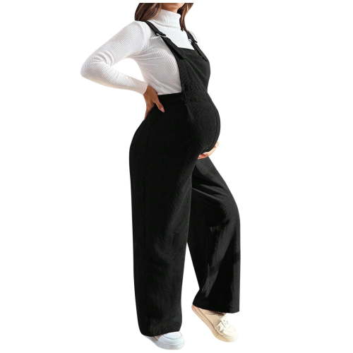 Hvyesh Women's Maternity Jumpsuits Loose Fit Adjustable Strap Overalls Pregnancy Wide Leg Corduroy Romper with Pockets
