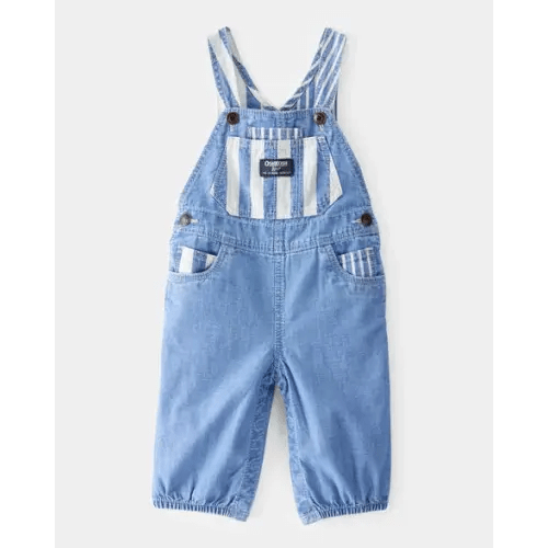 Baby Neutral Vintage Inspired Striped Chambray Overalls - Blue Wash - OshKosh | Carter's