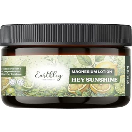 Earthley Wellness, Magnesium Lotion, Parent's Picks Award-Winner, Cream for Promoting Relaxation, Rest & Muscle Recovery, Natural, Non-Itchy, Fast-Absorbing Formula (4oz, Hey Sunshine)