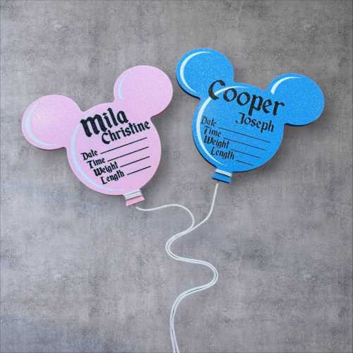Personalized Mickey Balloon Birth Announcement Sign