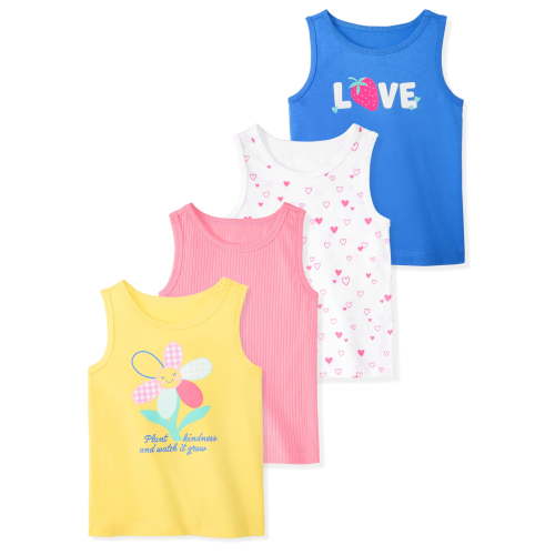 Garanimals Newborn Baby Girl Cotton Graphic Tank Tops, 4‑Pack, 0–12M
