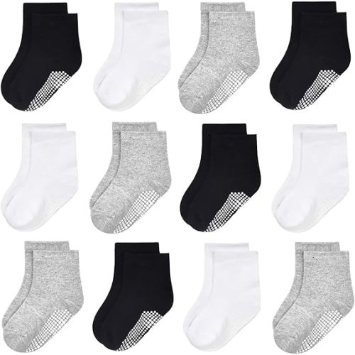 GRPSKCOS Baby Socks Non Slip 12 Pairs Toddler Anti Skid Socks for 0-7 Years Infants Little Kids Boys Girls