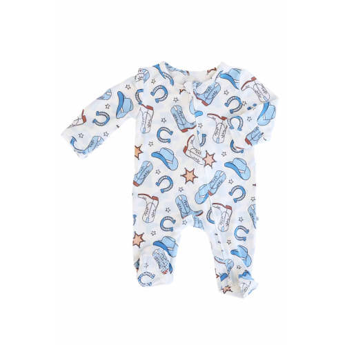 Rodeo Dreams Zipper Footie in Blue | Caden Lane