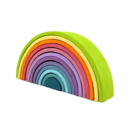 Green Elephant Home and Toys Wooden Rainbow Stacker Pastel Macaron Colors Large | MontiPlanet.com Montessori Toys, Materials & Furniture