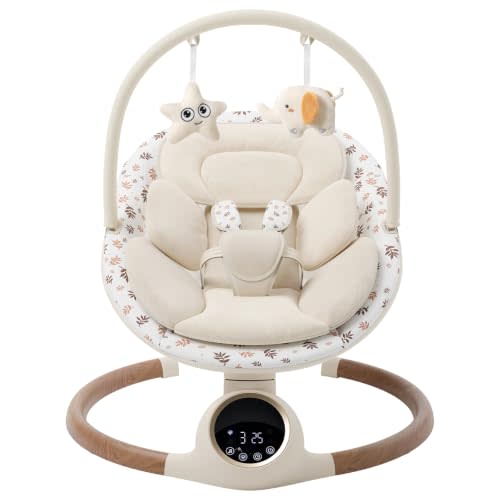 Baby Swing for Infants with 5 Point Harness, 5 Speeds Infant Swing with Soft Cushion, 10 Songs and Bluetooth Music for Newborn, Remote Control & Touch Panel Use, Multi