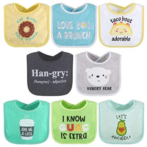 The Peanutshell Terry Bib Set for Baby Boys or Girls, 8 Pack Unisex Set for Feeding, Teething, Drooling