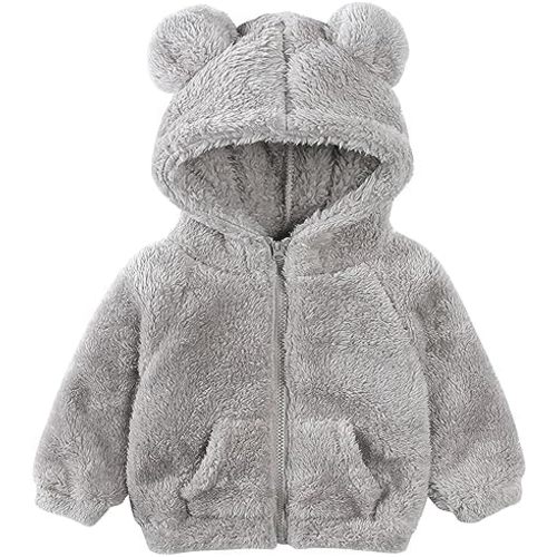 Newborn Infant Baby Boys Girls Cartoon Fleece Hooded Jacket Coat with Ears Warm Todder Kids Outwear Coat Zipper Up 0-6Y