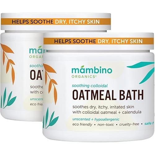Mambino Organics Soothing Colloidal Oatmeal Bath Soak Powder, for Newborn, Kids, Moms with Dry, Sensitive Skin, Unscented Body Wash with Calendula for Baby Bath, Vegan, Non-GMO, 2-Pack