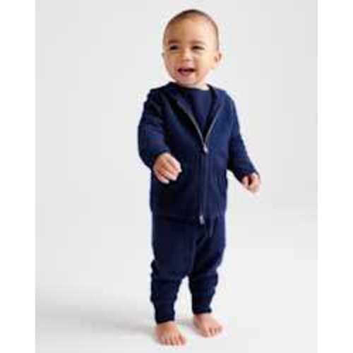 Mongolian Cashmere Full Zip Hoodie in True Navy