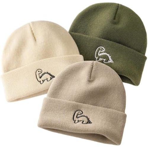 FURTALK Toddler Beanie Cute Dinosaur Pattern Winter Hat Knit Boys Girls Warm Baby Embroidered Beanies Cap for 0-3 Years