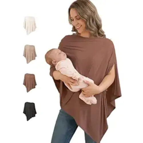 Konssy Rayon Made from Bamboo Nursing Cover for Breastfeeding, Buttery-Soft 360° Full Privacy Nursing Poncho, Breathable Stretchy Breastfeeding Cover, Multi-Use Car Seat Canopy (Chestnut)