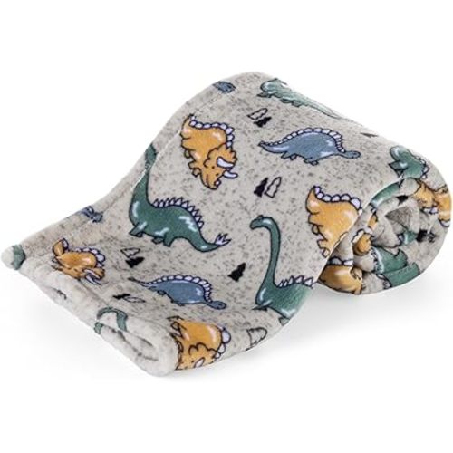 Berkshire Velvetloft® Baby Blanket — Warm Fleece Nursery Throw, Toddler Blanket for Crib, Stroller, and Travel, Ideal Newborn Baby Gift, Dino Walk Grey Multi, 30 in x 40 in