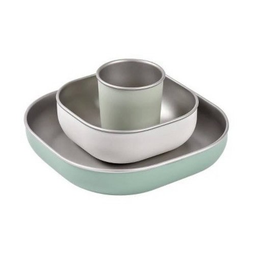 Beaba 3pc Stainless Steel Microwave Safe Meal Dinnerware Set - Sage Green