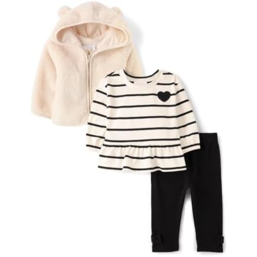 The Children's Place Baby Girls' And Newborn Long Sleeve Hoodie,long Sleeve Top,and Pant,3-piece Outfit Set