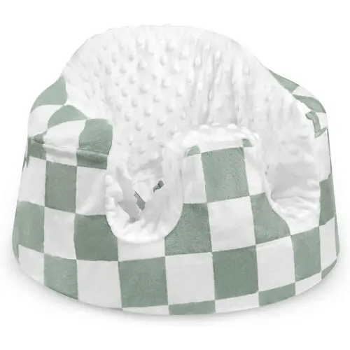 DILIMI Minky Seat Cover Compatible with Bumbo Seat, Removable Ultra Soft Comfortable Warm Seat Slipcover for Baby Girl and Boy, Green Checkered