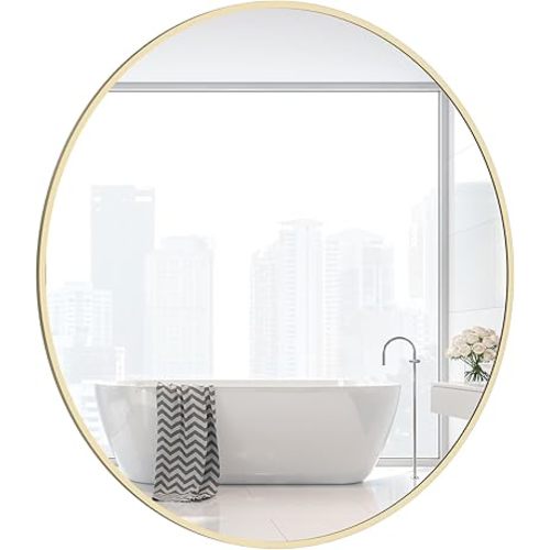 WallBeyond 24 inch Round Mirror Gold Circle Wall Mirror for Bathroom with Metal Framed, Round Wall Mirror for Wall Decor, Vanity, Entryway Living Room